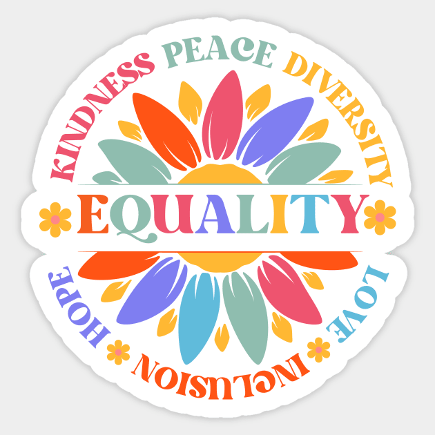 World Peace Equality Sunflower Retro Sticker by The WYLD Tribe